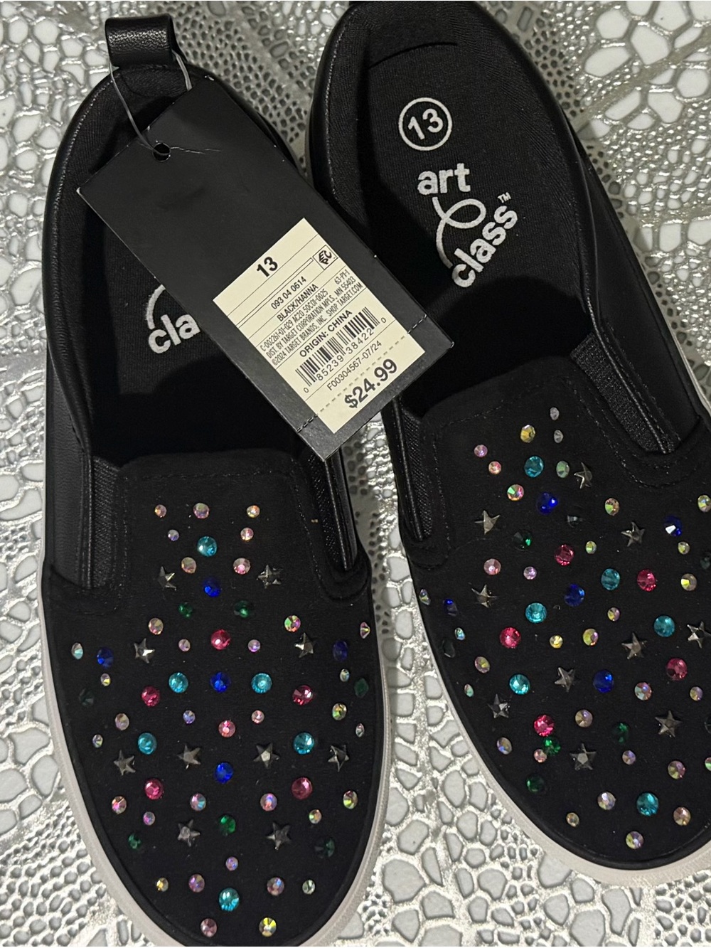 art class Black Slip-On Mules with Multicolor Rhinestones NWT